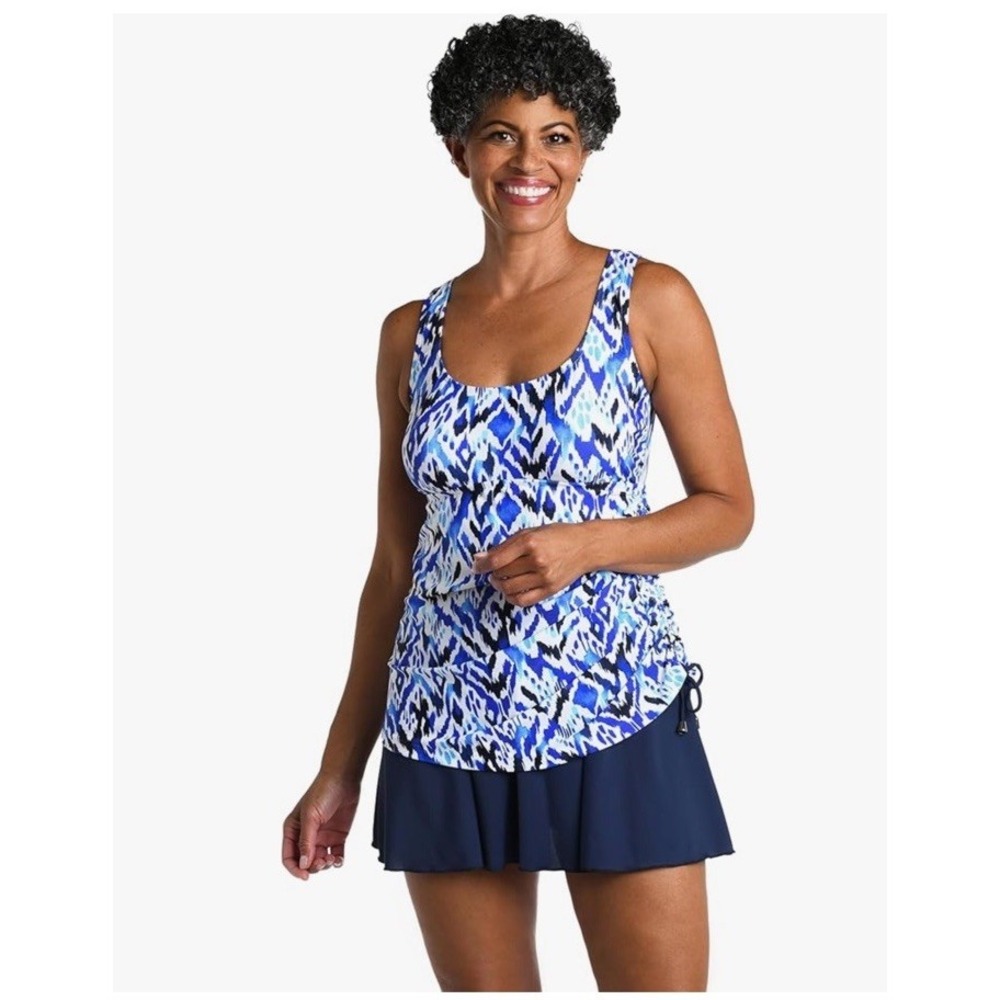 Maxine Of Hollywood Women's 8 Shirred Skirted Swim Dress One Piece Swimsuit Blue